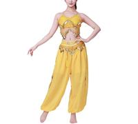 AMISENK Disfraz de bailarina del vientre para mujer, sostén de moneda, parte superior, harén, pantalones, Halloween, actuaciones, disfraces para mujer
