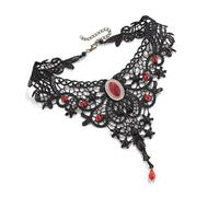 AMISENK Elegante collar gótico de encaje con colgante de gota de sangre para mujer, gargantilla de cadena de cuello de Halloween, gargantilla retro punk, accesorios punk, talla única, como se describe