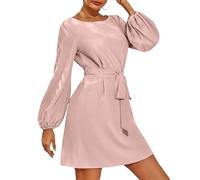 AMISENK Elegante vestido corto para mujer, con cuello y manga de obispo, con cinturón, elegante vestido corto para mujer, f, S