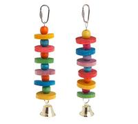 AMISENK Juguete de cuerda colgante para dientes de pájaros, bloques de madera, juguete para moler dientes de mascotas, arcoíris colorido