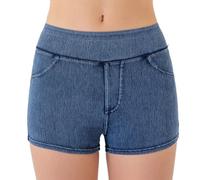 AMISENK Pantalones cortos de mezclilla para mujer con bolsillos, cintura alta, transpirables, para uso diario, cintura alta, entrenamiento, pantalones de mezclilla transpirables con bolsillos para