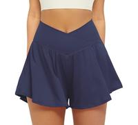 AMISENK Pantalones cortos deportivos de secado rápido para mujer, cintura alta elástica con bolsillos, para fitness, ciclismo, correr, cintura alta, transpirables, de secado rápido