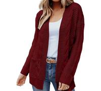 AMISENK Suéter tipo cárdigan de otoño para mujer, con bolsillos, manga larga, tejido trenzado, abrigo, cárdigan de otoño para mujer, B, S