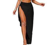 AMISENK Vestido de playa con abertura lateral para mujer con cintura elástica, elegante ribete con volantes, falda para tomar el sol o nadar