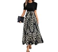 AMISENK Vestido largo casual con estampado floral para playa, elegante, con cintura fluida, para mujer, casual, floral, cintura elegante, Rayas., XXL