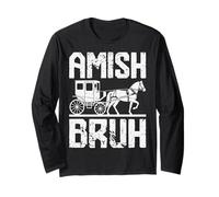 Amish Bruh Horse and Buggy Vintage Country Road Vibes Manga Larga