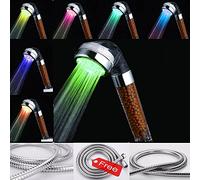 Amison - Alcachofa de ducha con manguera, con filtro, con luces led de 7 colores, ahorro de agua de alta presión, con control de temperatura, descalcificador
