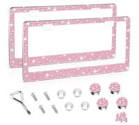 Amiss Bling - Marco de matrícula para Mujer, Paquete de 2 Diamantes de imitación Hechos a Mano, Acero Inoxidable, Accesorios de Coche de Acero Inoxidable con Tapas Brillantes de