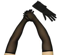 Amissz Guantes largos de tul para mujer, guantes sin costuras, codo negro, nailon, transparente, mujer, boda, noche, fiesta, cóctel, bola