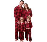 Amissz Pijamas Dos Piezas Familiares de Navidad, Ropa de Noche Homewear Algodón Camisas de Manga Larga + Pantalones Largos Sudadera Rojo para Mamá, M