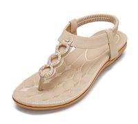 Amissz Sandalias de Mujer Comodas Plana Verano Bohemia Playa Zapatos Moda Casuales Sandalia Chanclas Romanas de Damas Estilo 2 Albaricoque 44EU