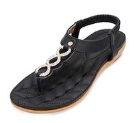 Amissz Sandalias de Mujer Comodas Plana Verano Bohemia Playa Zapatos Moda Casuales Sandalia Chanclas Romanas de Damas Estilo 2 Negro 44EU