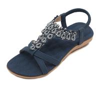 Amissz Sandalias Mujer Verano Planas Comodas Bohemio Sandalias de Playa Punta Abierta Clip Toe Pisos Cómodo Elástica Casual Zapatos Azul marino 40EU