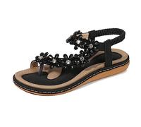 Amissz Sandalias Mujer Verano Planas Mujeres Bohemio Brillantes Moda Elástica Punta Abierta Playa Zapatos Comodas de Chanclas Estilo 2 Negro 42 EU