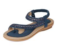 Amissz Sandalias Mujer Verano Planas Mujeres Bohemio Brillantes Moda Elástica Punta Abierta Playa Zapatos Comodas de Chanclas Estilo 1 Azul 44 EU