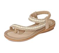 Amissz Sandalias Mujer Verano Planas Mujeres Bohemio Brillantes Moda Elástica Punta Abierta Playa Zapatos Comodas de Chanclas Estilo 1 Albaricoque 36 EU