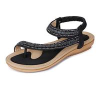 Amissz Sandalias Mujer Verano Planas Mujeres Bohemio Brillantes Moda Elástica Punta Abierta Playa Zapatos Comodas de Chanclas Estilo 1 Negro 40 EU
