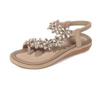 Amissz Sandalias Mujer Verano Planas Mujeres Bohemio Brillantes Moda Elástica Punta Abierta Playa Zapatos Comodas de Chanclas Estilo 2 Albaricoque 43 EU