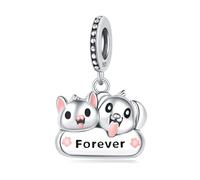 Amistad eterna amuleto colgante de gato y perro, accesorio de pulsera de plata de ley 925, compatible con Collar de pulsera Pandora