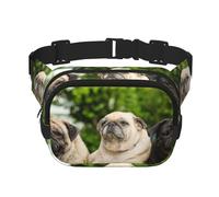 Amistad Pug Bokeh Perros Mascotas Amigos Pug,Riñonera Cuadrada de Doble Capa, Bolso de Viaje, Bolso Informal para el Pecho.