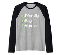 Amistoso Gay Gamer LGBTQ Identidad Orgullo Inclusión Gay Jugadores Camiseta Manga Raglan