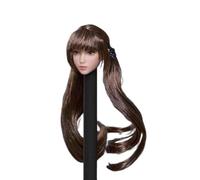 AMITD 1/12 Escala Female Head Sculpt Young Girl Straight Bang Brown Long Curly Hair Head for 6inch Phicen, TBLeague Action Figure Body Collection