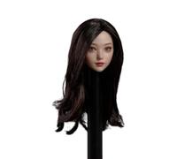 AMITD 1/6 Escala Female Head Sculpt Asian Young Girl Big Movable Eyes Brown Long Curly Hair Head for 12inch Phicen, TBLeague Action Figure Body Collection