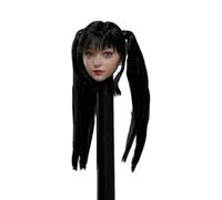 AMITD 1/6 Escala Female Head Sculpt Asian Young Girl Big Movable Eyes Double Ponytail Black Long Hair Head for 12inch Phicen, TBLeague Action Figure Body Collection
