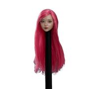 AMITD 1/6 Escala Female Head Sculpt Asian Young Girl Big Movable Eyes Rose Pink Long Hair Head for 12inch Phicen, TBLeague Action Figure Body Collection
