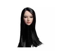 AMITD 1/6 Escala Female Head Sculpt Asian Young Girl Skew Bang Black Long Straight Hair Head for 12inch Phicen, TBLeague Action Figure Body Collection