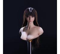 AMITD 1/6 Escala Female Head Sculpt Twin Sister Beauty Girl Straight Bang Brown Long Hair Head for 12inch Phicen, TBLeague Action Figure Body Collection