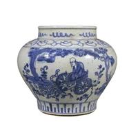 AMITVA Jingdezhen Jingdezhen - Tarro de cerámica oriental con tapas para decoración del hogar, pintados a mano, color azul loto y blanco, jarrón de porcelana para regalo-A: 23 x 27 cm