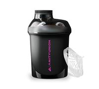 AMITYUNION Agitador de proteínas pequeño 400 ml Black Purple Deluxe ORIGINAL - Agitador de proteínas a prueba de fugas para bebidas proteicas, batidos de proteínas y dietéticos - Fabricado en Europa