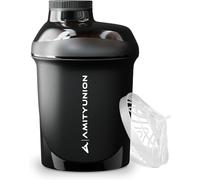 AMITYUNION Coctelera de proteínas de 400 ml con colador de proteínas - Pequeña coctelera de proteínas a prueba de fugas, sin BPA, con escala para batidos cremosos de proteína en polvo de suero de