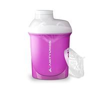 AMITYUNION Coctelera de proteínas para mujeres 400 ml Pink White Deluxe ORIGINAL - Sin BPA con tamiz, escala para batidos cremosos de suero de leche Taza de fitness para aislamientos y refuerzos