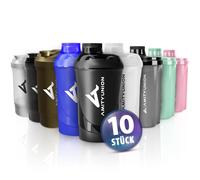 AMITYUNION Set de Shakers de Proteína - 10 PIEZAS - Mega Paquete de 300, 400, 500, 600, 800 ml con tamiz Shaker de proteínas - Pequeño shaker a prueba de fugas, Sin BPA - con escala - Colores variados