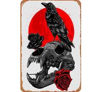 amiuayrta Cartel de metal clásico con diseño de calavera de cuervo, luna y oso divertido para bar, pub, hogar, vintage, terror, clásico, cartel de metal, 20,3 x 30,5 cm