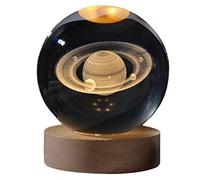 AMIUHOUN 1 Juego de luz de Color Cristal con Bola de Cristal Tallada en el Interior, Adorno Luminoso + Base de Madera