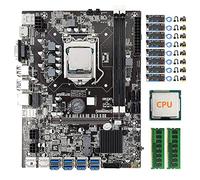 AMIUHOUN 8 tarjetas B75 BTC Mining Motherboard+CPU+8X VER15X Riser Cards+2X 4G DDR3 Memory 8 USB3.0 (PCIE) GPU LGA1155 DDR3 SATA3.0