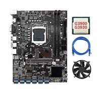 AMIUHOUN B250C - Juego de placa base de minería BTC de 12 tarjetas + CPU G3900/G3930 + ventilador de refrigeración + cable de red RJ45 12XUSB3.0 GPU LGA1151 DDR4 MSATA