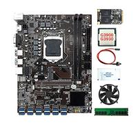 AMIUHOUN B250C - Placa base de minería BTC de 12 tarjetas + CPU + ventilador + grasa térmica + RAM DDR4 4G + SSD de 128 G + cable de interruptor 12USB3.0 GPU LGA1151 MSATA