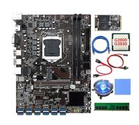 AMIUHOUN B250C - Placa base de minería GPU de 12 tarjetas + CPU + ventilador + RAM DDR4 4G + SSD de 128 G + almohadilla térmica + cable de red + interruptor/cable 12XUSB3.0