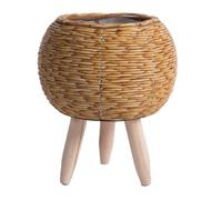 AMIUHOUN Cesta de almacenamiento hecha a mano con patas de madera para macetas, fácil de usar, diseño vintage de ratán