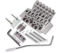 AMIUHOUN Kit de pieza de puente de trémolo para guitarra eléctrica cromada, de doble bloqueo/78 mm entre los 2 centros de tachuelas/cuerdas a través del sillín