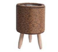 AMIUHOUN Macetas de mimbre de imitación vintage tejidas para flores, cesta de almacenamiento hecha a mano con patas de madera, soporte para macetas, duradero, fácil de instalar, F