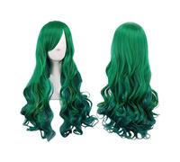AMIUHOUN Peluca de mujer verde oscuro peluca larga rizada verde oscuro pelo 68 cm peluca para mujeres para cosplay de bar