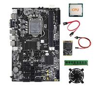 AMIUHOUN Placa base B75 12 PCIE ETH Mining + CPU aleatoria + DDR3 4GB 1600 MHz RAM + 128G SSD + ventilador + cable + placa base de cable de interruptor