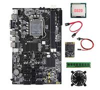 AMIUHOUN Placa base B75 12 PCIE ETH Mining + CPU G620 + DDR3 4 GB 1600 MHz RAM+128G SSD + ventilador + cable + placa base de cable de interruptor