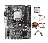 AMIUHOUN Placa base B75 8 GPU Mining + CPU + ventilador + grasa térmica + cable de alimentación + cable de interruptor 8X USB 3.0 a PCIE LGA1155 DDR3 RAM SATA3.0