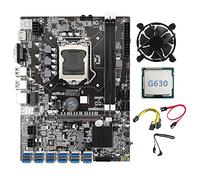 AMIUHOUN Placa base B75 BTC Mining 12 PCIE a USB con CPU G630 + cable dual de 8 + ventilador de refrigeración DDR3 LGA1155 B75 ETH